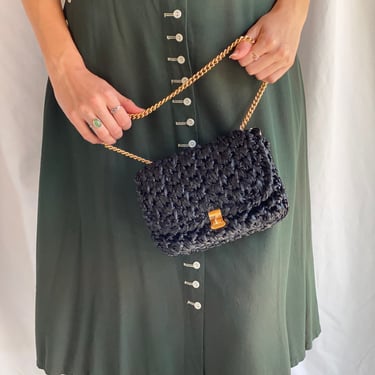 Vintage Woven Handbag / Gold Chain Handbag Woven Straw Purse / Woven Summer Purse / 1960's Vacation Handbag 