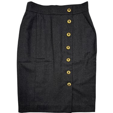 Chanel Grey Wool Midi Logo Skirt