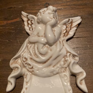 Sale~ Antique Deruta Italian Holy Water Font Stoup~ Earthenware Putti Angel Wall Hanging~ Catholic Religion, Religious Relic Door Display 