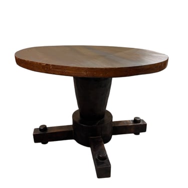 Fantastic Art Populaire Walnut &amp; Leather Dining or Center Table
