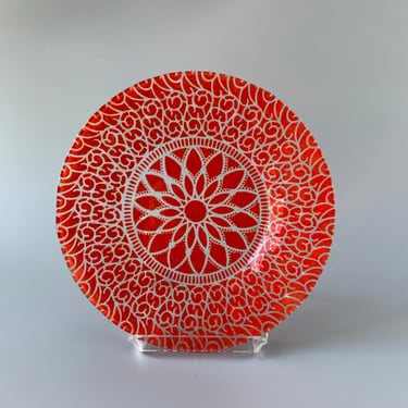 Vintage William Sydenstricker Fused Glass Plate Red Lace 