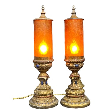 Pair Boudoir or Accent Lamps with Mica Shades and Original Finish #2448 