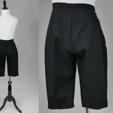 60s Long Black Shorts - 23 waist - High Waisted - Debbie Leigh - Vintage 1960s 