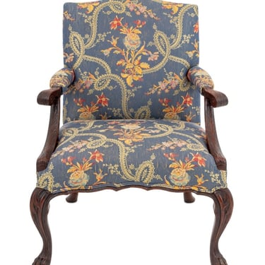 George II Style Mahogany and Blue Silk Armchair