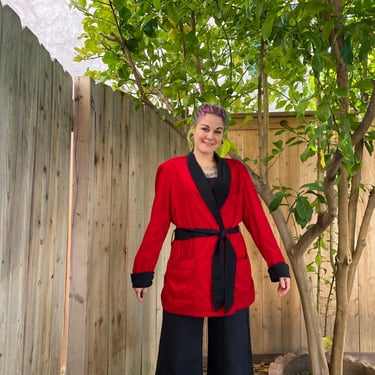 Vintage 1960’s Red and Black Corduroy Men’s Smoking Jacket 