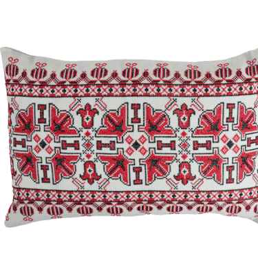 Red + Blk Floral Embroidered Antique Hungarian Hemp Pillow