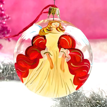 VINTAGE: 2002 - Italian Angel Glass Ornament - Signed Auto - Hand Blown, Hand Painted - Made in Italy 