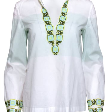 Tory Burch - Blue &amp; White Ombre Embroidered Tunic Blouse Sz 2
