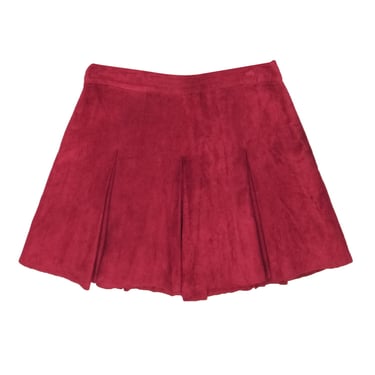 Alice & Olivia - Red Suede Leather Pleated Mini Skater Skirt Sz 8