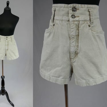 80s 90s Express Cuffed Oatmeal Shorts - High Waisted - Double Button - Jean Style - Cotton - Vintage 1980s 1990s 