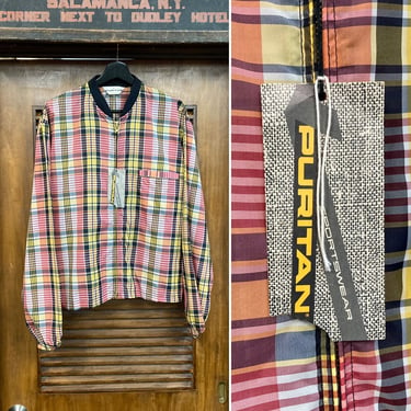 Vintage 1960’s -Deadstock- “Puritan” Mod Plaid Nylon Windbreaker Surf Jacket, 60’s Vintage Clothing 