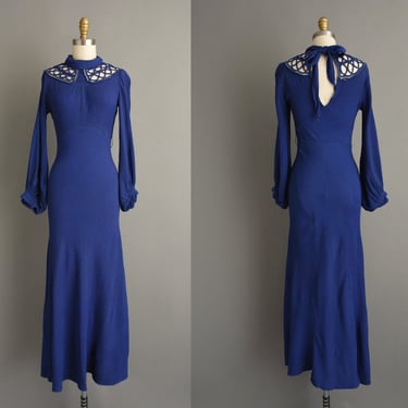 vintage 1930s dress | Gorgeous Royal Blue Ballon Sleeve Bias Cut Dress | XS Small | 30s dress 