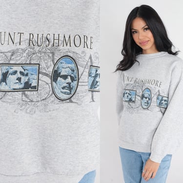 Mount Rushmore Sweatshirt 90s South Dakota USA Sweatshirt National Monument Graphic Shirt Roadtrip Travel Heather Grey Vintage 1990s XL 