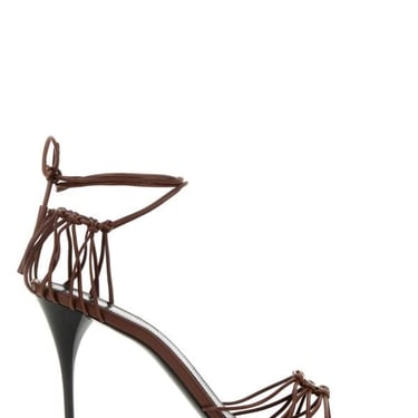 Saint Laurent Women Brown Leather Babylone Sandals