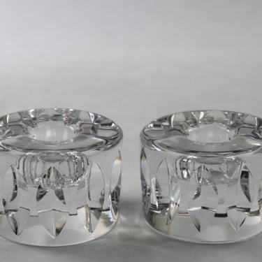 Orrefors Sweden Sven Palmqvist Crystal Round Candle Holder Set 