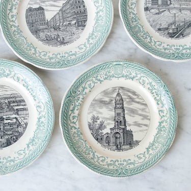 Vintage Transferware Plate with Lyonnaise Architecture Set of 4