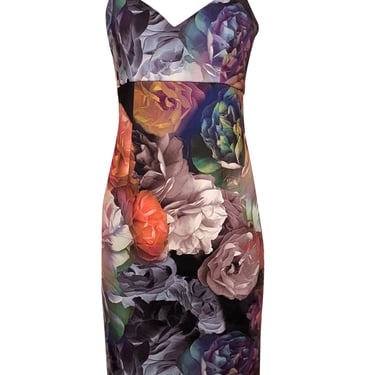 Ted Baker - Black & Multi Color Floral Sleeveless Sheath Dress Sz 8