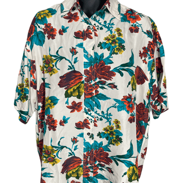 1990's Silk Floral Hawaiian Shirt Size L/XL