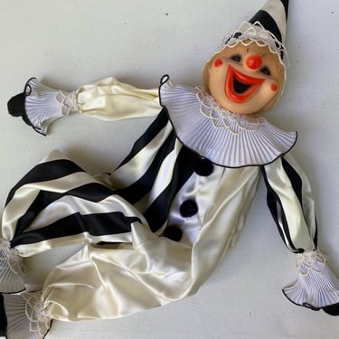 Vintage 80s Harlequin Pierrot Clown Doll - Small 1980s