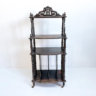 Vintage Wooden Etagere on Castors, Music Stand, Whatnot 