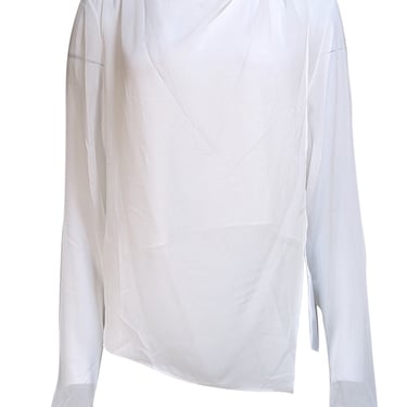 Lapointe - White Georgette Draped Long Sleeve Blouse Sz L