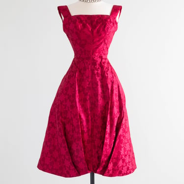 Gorgeous 1950's Hattie Carnegie Cranberry Silk Brocade Evening Dress / XS