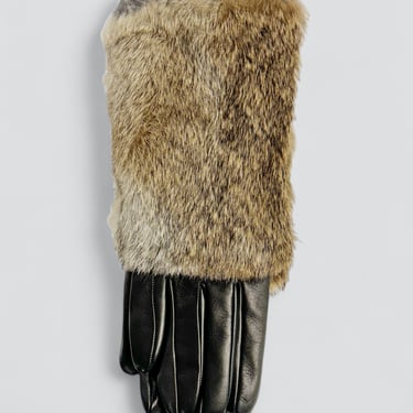 Black Leather/Fur Slim Glove