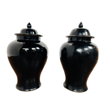#1041 Pair of Black Ginger Jar Vases