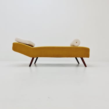 Mid Century daybed sofa in teak and Teddy fabric Germany, 1960s 