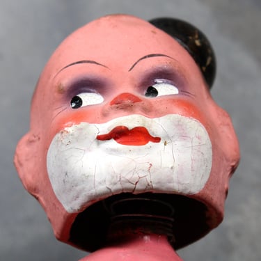 RARE! Papier Mache Wind-Up Bobble Head | 1940s | Made in US Zone Germany | Antique German Bobble Head Pink Clown | Bixley Shop 