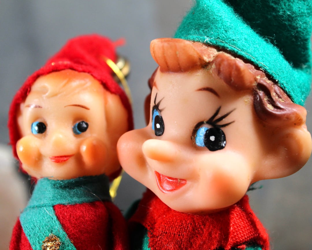 Vintage Christmas Pair Of Elf Fairy Japan Knee Huggers 1950s With Sticker hot