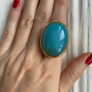 Fabulous Blue Stone & Gold Statement Ring