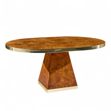 Pierre Cardin Mid Century Burlwood and Brass Expanding Dining Table with 1 Leaf - mcm 