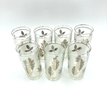 Libbey Frosted Silver Leaf Glasses, Vintage Tumblers, Mid Century Water Glass, Cocktail Glass, Retro Bar, Barware, Drinkware 