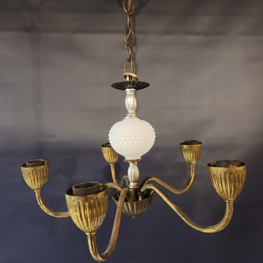Vintage 5 Arm Chandelier with Hobnail Glass 15" x 22.5"