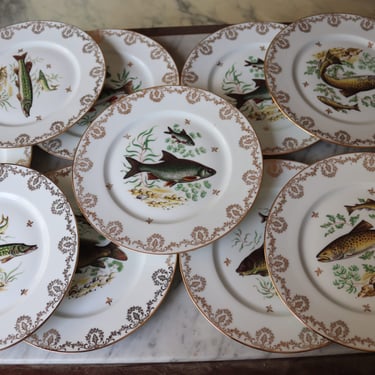 midcentury "porcelaine de limoges" fish plates