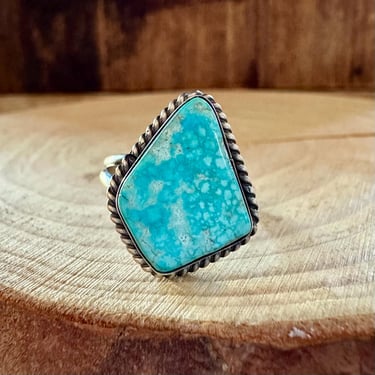 DIAMOND SHAPED TURQUOISE Sterling Silver Ring | S Skeets Hallmark | Native American Navajo Southwestern Jewelry | Southwestern | Size 8 1/4 