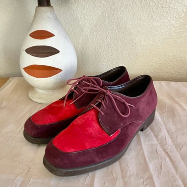 Hush Puppies Oxfords, Suede Brogues, Purple Red, Vintage Shoes, Lace Up, Size 9.5 Mens US 