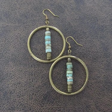 Bohemian bronze hoop and turquoise earrings 
