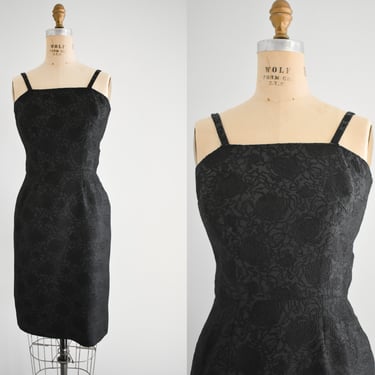 1950s/60s Black Brocade Cocktail Dress 