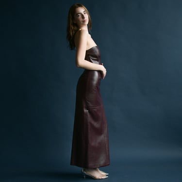 3289d / brown leather strapless dress 