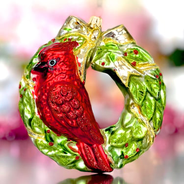 VINTAGE: Large Glass Bird Ornament - Hand Painted Ornament - Mercury Ornament 