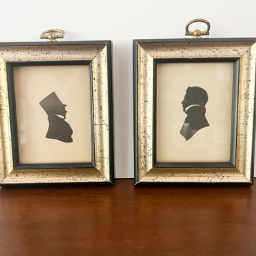 Pair of Framed Vintage Man Colonial Silhouettes. 