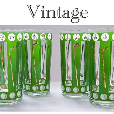 Golf barware, Vintage glassware cocktail glasses, Green & gold | Vintage  Biffann - Cincinnati, OH | ATTIC