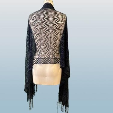 navy blue fringed shawl vintage bohemian evil eye festival wrap stevie nicks 