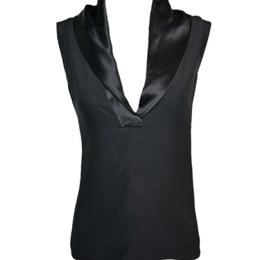 2000s Chanel Black Silk Low Cowled V-Neck Sleeveless Blouse