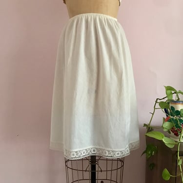 1970's White Cotton Slip with Floral Trim 