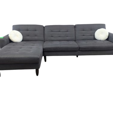 Tufted MCM Grey Chaise Sectional