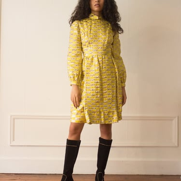 1960s Chartreuse And Gold Lamé Checkerboard Dress 