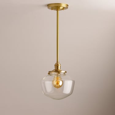 8" Schoolhouse lighting - Pendant fixture - Down rod pendant - Brass Light Fixture - Kitchen Lighting - Island Light Fixture 